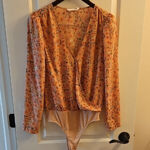 🔥Lush | Orange Floral Wrap Front Bodysuit (M) | Cottagecore, Boho🔥